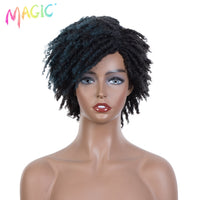 Magic 10 Inches Synthetic  Afro Kinky Curly Wig Short Dreadlock Wig With Bangs Ombre Black Blonde  Crochet  Wig for Black Women