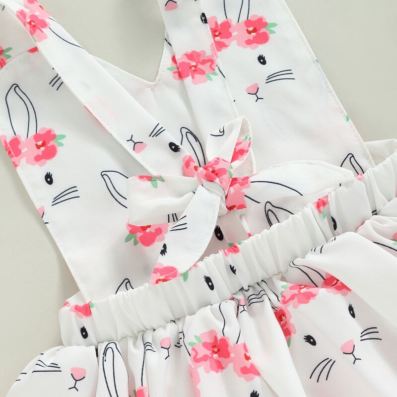 2022-12-01 Lioraitiin 0-18M Easter Infant Girls Dress Rabbit Print Halter Neck Sleeveless Lace Skirt