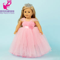 18 Inch Dolls Pink Wedding Dress with Crown for 43cm Baby Doll Dress for 18" American Og Girl Doll Clothes