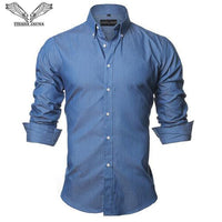 VISADA JAUNA 2019 Men‘s Solid Color Long-Sleeved Shirt  Slim Fit  Fashion Business Casual Male Shirts Big Size 2XL N5040