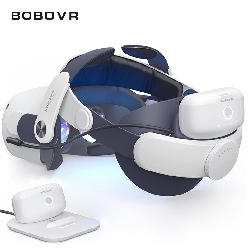 BOBOVR M2 Pro Twin Battery Head Strap Compatible with Oculus Quest2 with Ultra-Thin Twin Charger Station Chaging Replace Battery