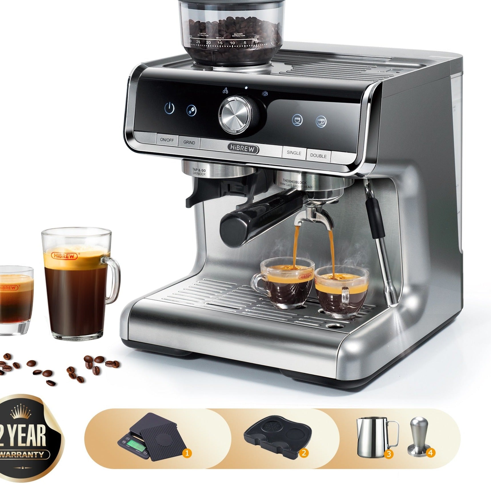 HiBREW  Barista Pro 19Bar Bean to Espresso,Cafetera  Commercial Level Coffee Machine with Full Kit for Cafe Hotel Restaurant H7