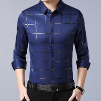 2022 Brand Casual Spring Luxury Plaid Long Sleeve Slim Fit Men Shirt