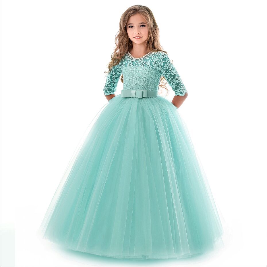 Teen Girl Evening Party Long Dress 5-14Y Girl Formal School Ceremony Outfit Kids Christening Costume White first Communion Dress