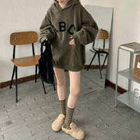 Vintage Hooded Sweatshirt Streetwear Light Gray Dark Green Long Sleeve Oversized Hoodie Winter Warm Cotton Fleece Hoodies Women