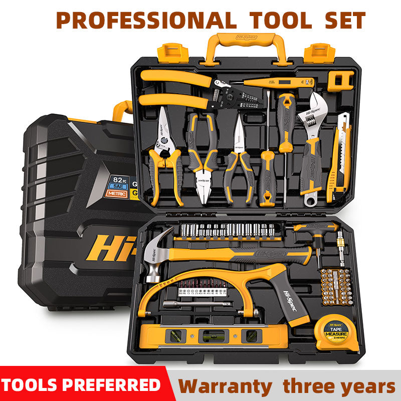 Complete Toolbox Hand Tool Set Household Repair Tool Kit Plastic Combination Package Inch Metric Wrech Screwdriver Hammer Box