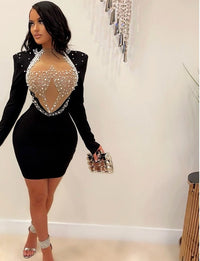 Sexy Rhinestone Pearl Mesh Glam Dresses Sexy Evening Party Wear Women Clothing