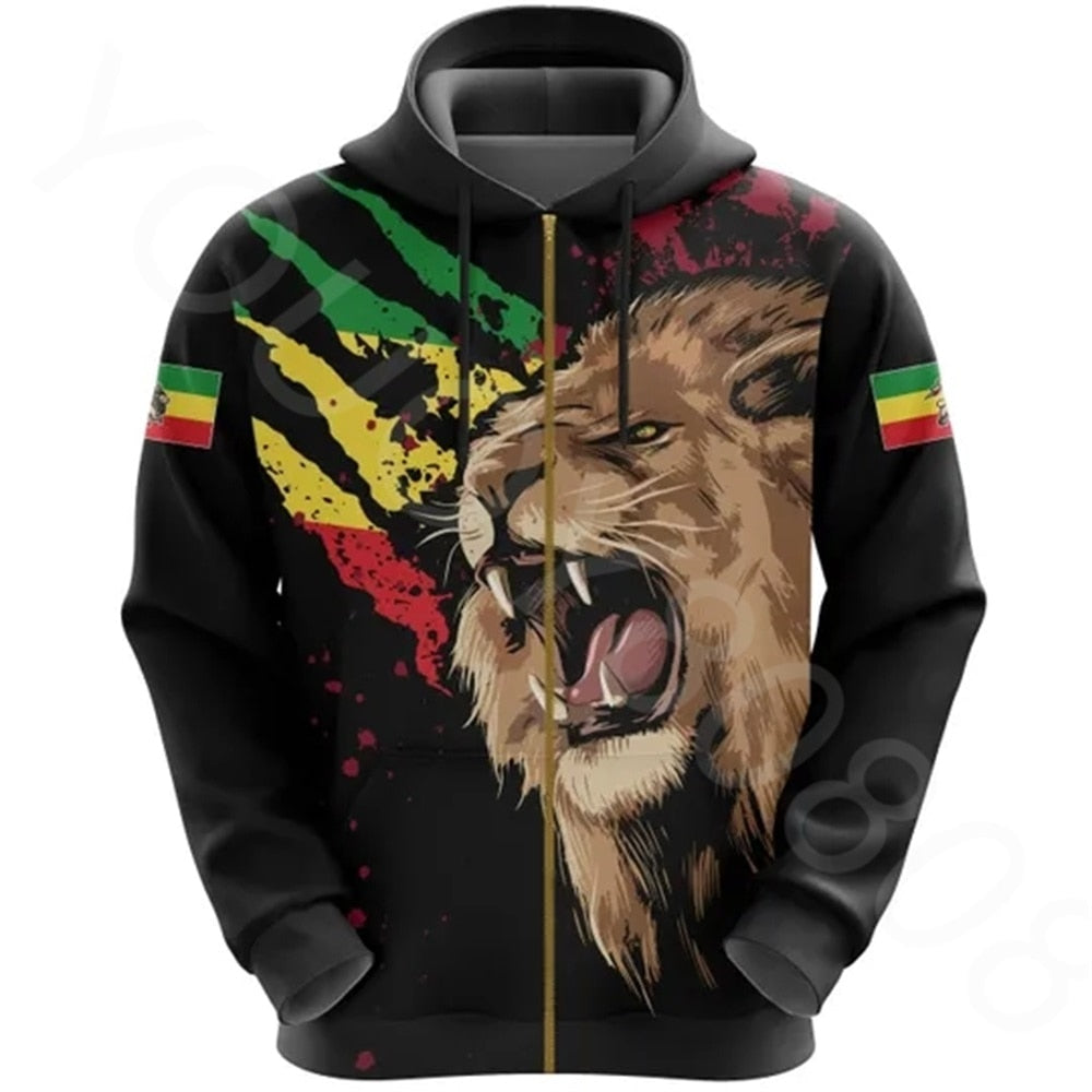 Autumn Winter African Zone Men's Sweatshirt Casual Print Loose Hoodie - Ethiopia Rasta Hoodie