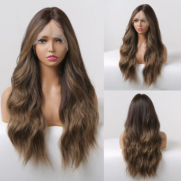 ALAN EATON Long Body Wave Synthetic Lace Front Wigs for Women Afro Brown