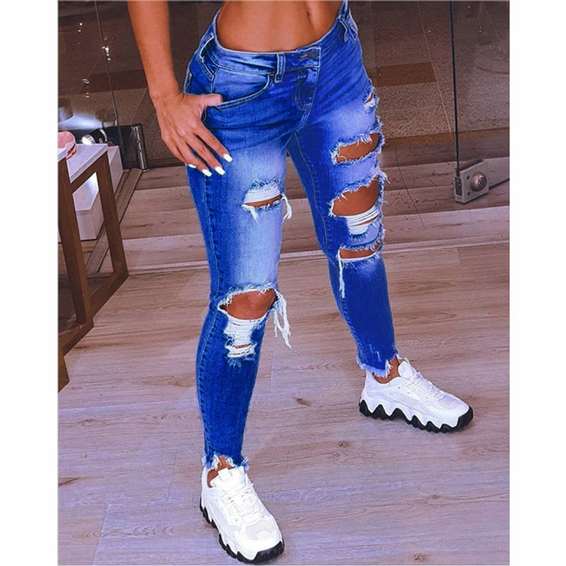 2022 Spring New Women&#39;s Low Waist Ripped Jeans