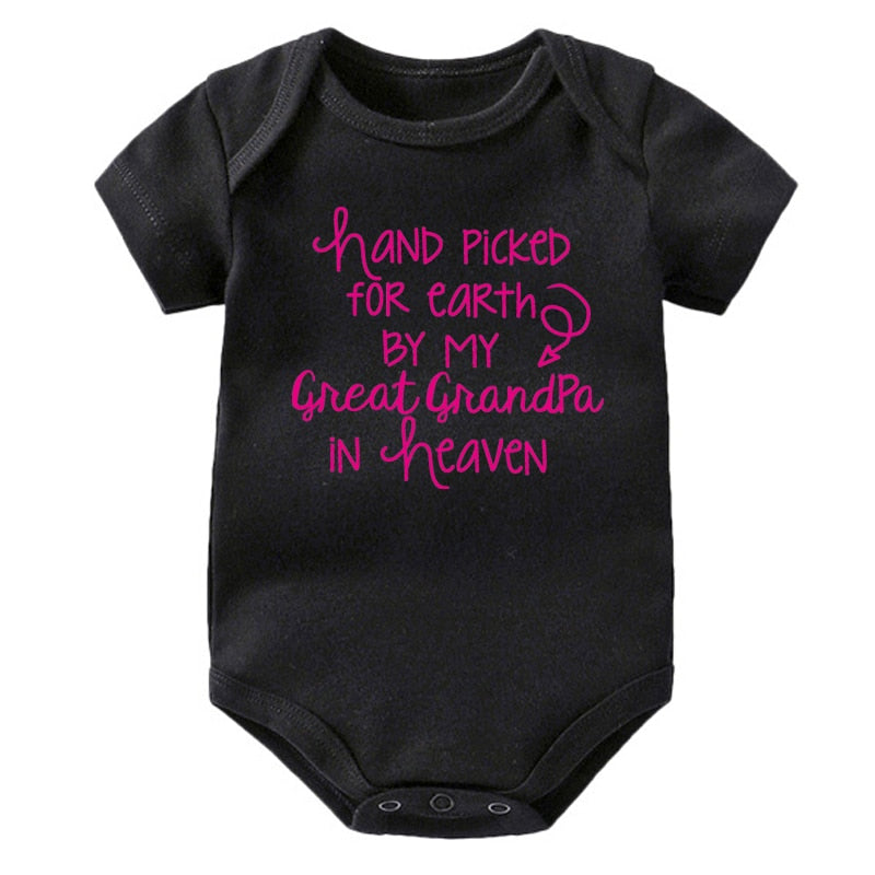 Hand Picked For Earth By My Great Grandpa In Heaven Printed Newborn Baby Bodysuit Cotton Body Baby Girl Boy Romper Clothes