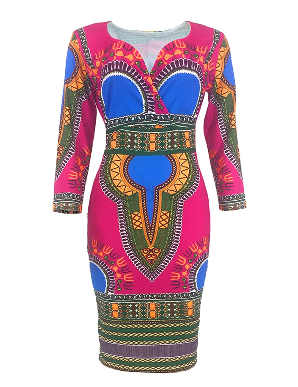 Sexy African Dresses for Women Cosplay Costume Dashiki Print Tribal Ethnic Fashion V-neck Dress