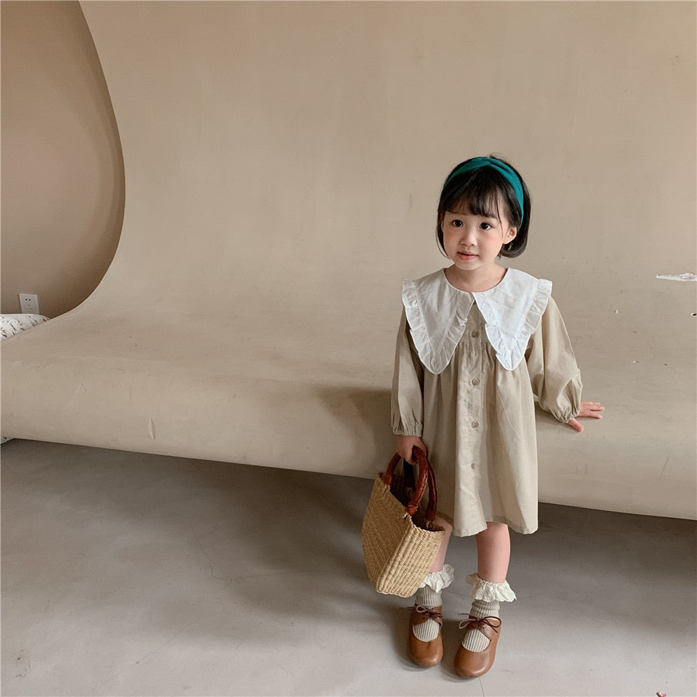 Baby Girls Dress Casual Plaid Clothes Summer 2022 New Korean Cotton Linen Girls Princess Dress