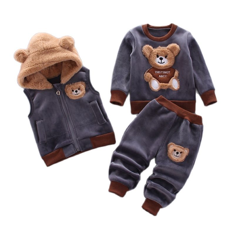 Baby Boys And Girls Clothing Set Tricken Fleece Children Hooded Outerwear Tops Pants 3PCS Outfits