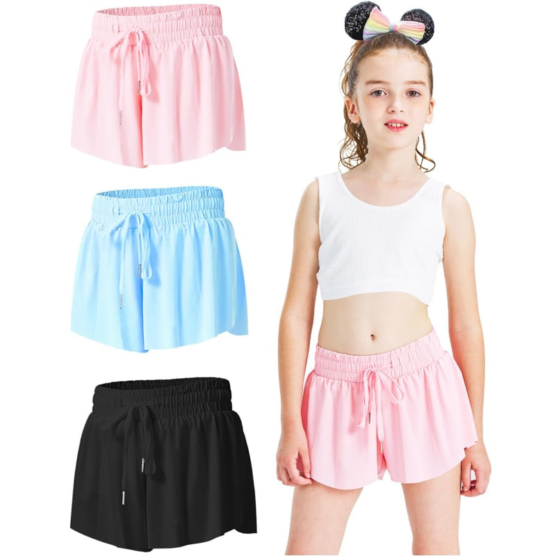 Girls Flowy Shorts 2 in 1 Butterfly Skirt Shorts with Pockets Teen Girl Cheer Shorts for Dance School Wear Running Fitness Sleep