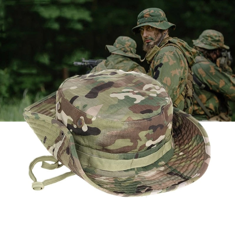 Camouflage Boonie Hat Tactical US Army Bucket Hats Military Multicam  Panama Summer Cap Hunting Hiking Outdoor Camo Sun Caps Men