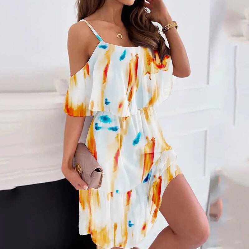 Sexy 2022 Summer Woman Sexy Spaghetti Strap Off Shoulder Floral Print Elegant Dress