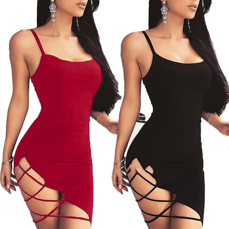 Sexy Women Spaghetti Strap Dresses 2022 Sexy Backless Sleeveless Side Hollow Out Mini dress