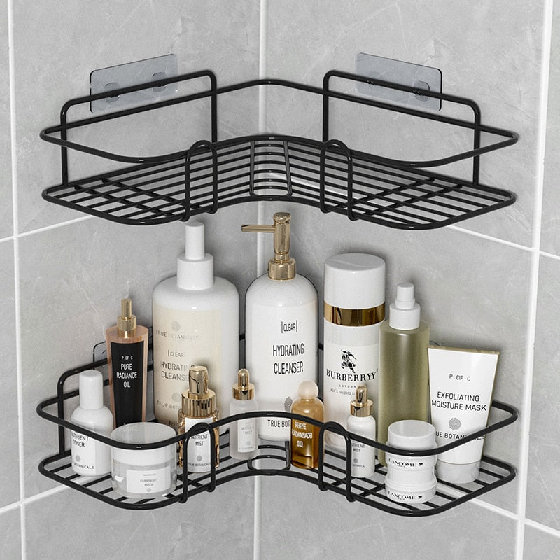 Bathroom Shelf Without Drilling Iron Shower Shelves Shampoo Storage Rack Cosmetic Holder Wall Mounted Shower Organizer