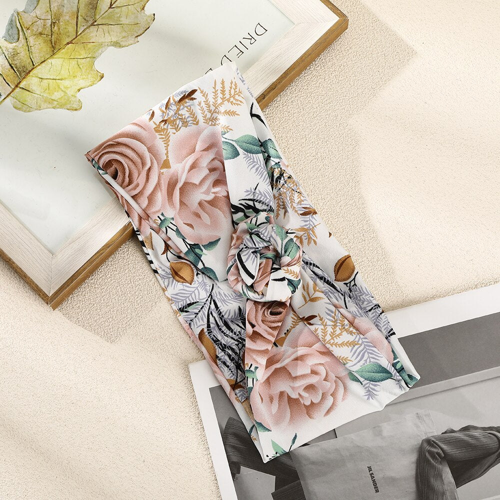 Levao Flower Printing Bandana Wire Headband Knotted Fashion Scarf Hairbands Hair Accessories for Women 2022 New Headwear