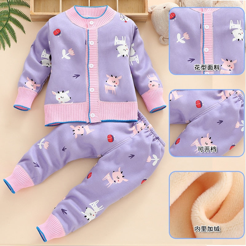 Baby Clothes Sets Boys Girls Cotton Outfit Knit Clothing Suit Kids Girls Knitted Jacket+Pants 2Pcs