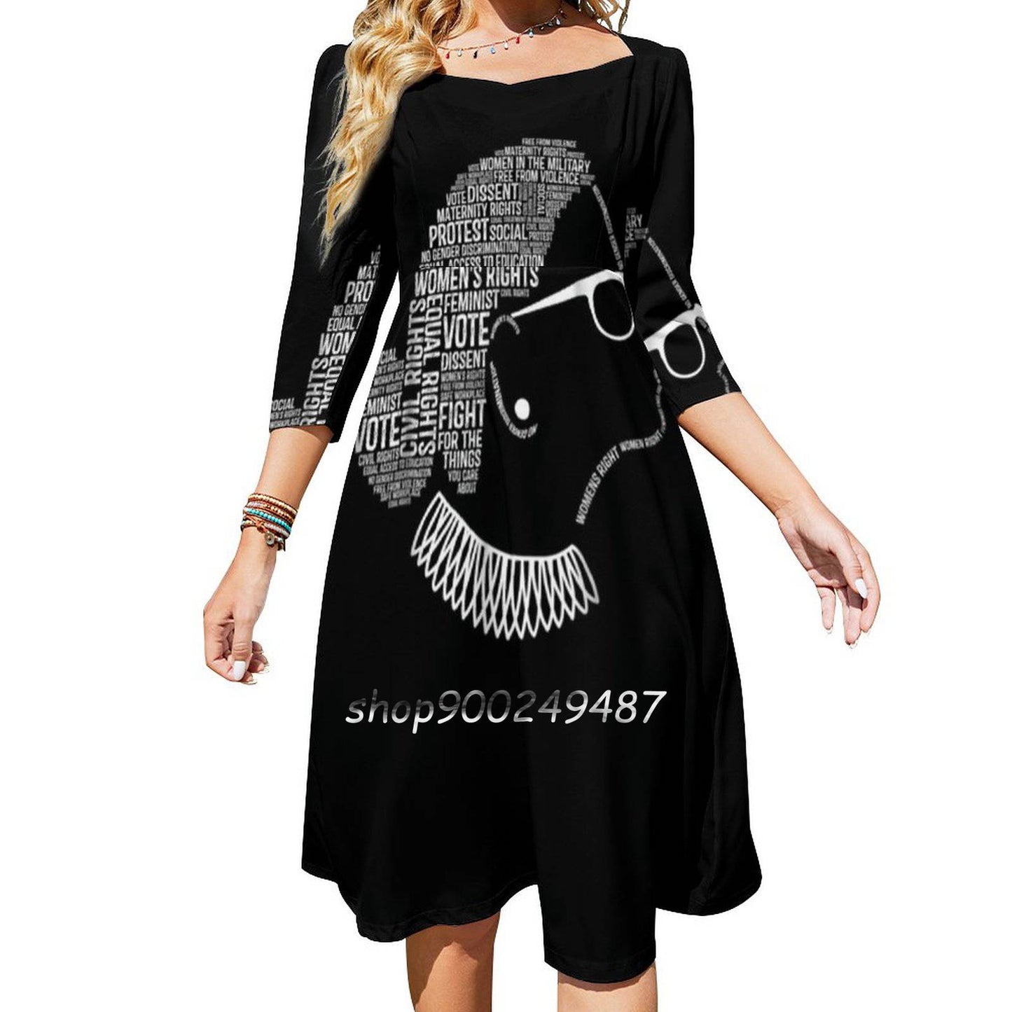 Notorious-Rbg-Ruth-Bader-Ginsburg-Best-Seller Square Neck Dress Cute Loose Print Dresses Elegant Beach Party Dress Notorious