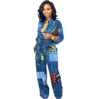 Sexy African Clothes Women Jumpsuit Lace Up Wide Leg Pants