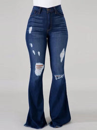 LW Plus Size High Stretchy Ripped Flared Jeans Zipper Fly Floor Length Casual Solid Color Daily Fashion Street Pants