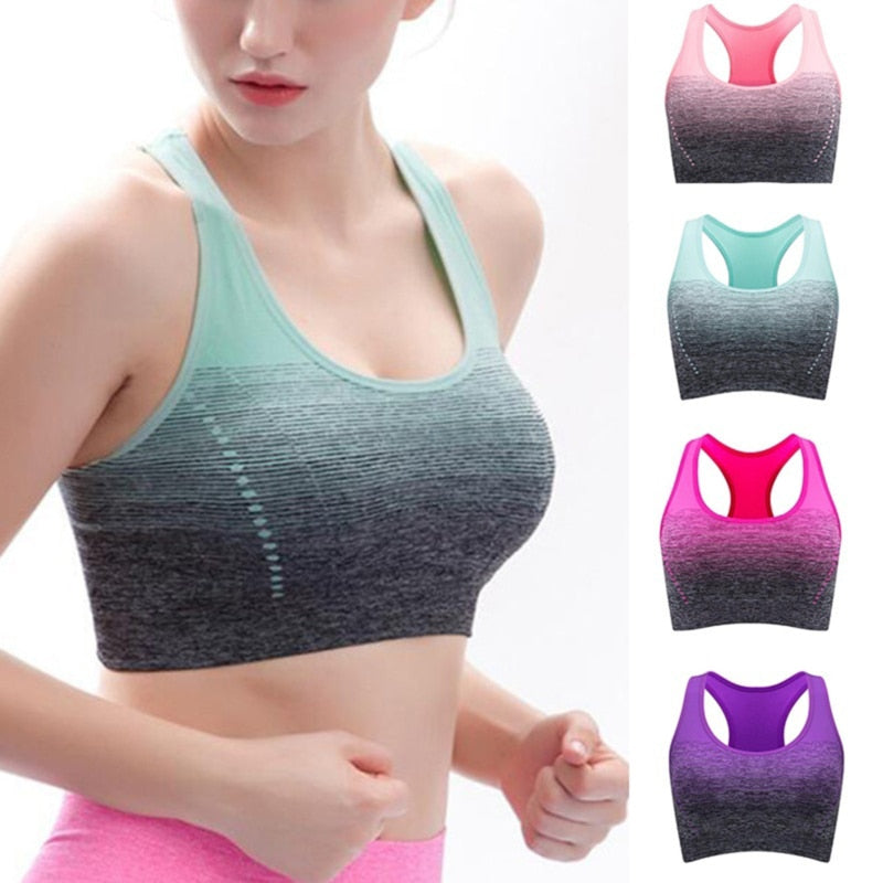 Women Running Sport Brassiere Tops Push Up Bras Gradient Sports Bra Quick Dry Padded Shockproof Gym Fitness