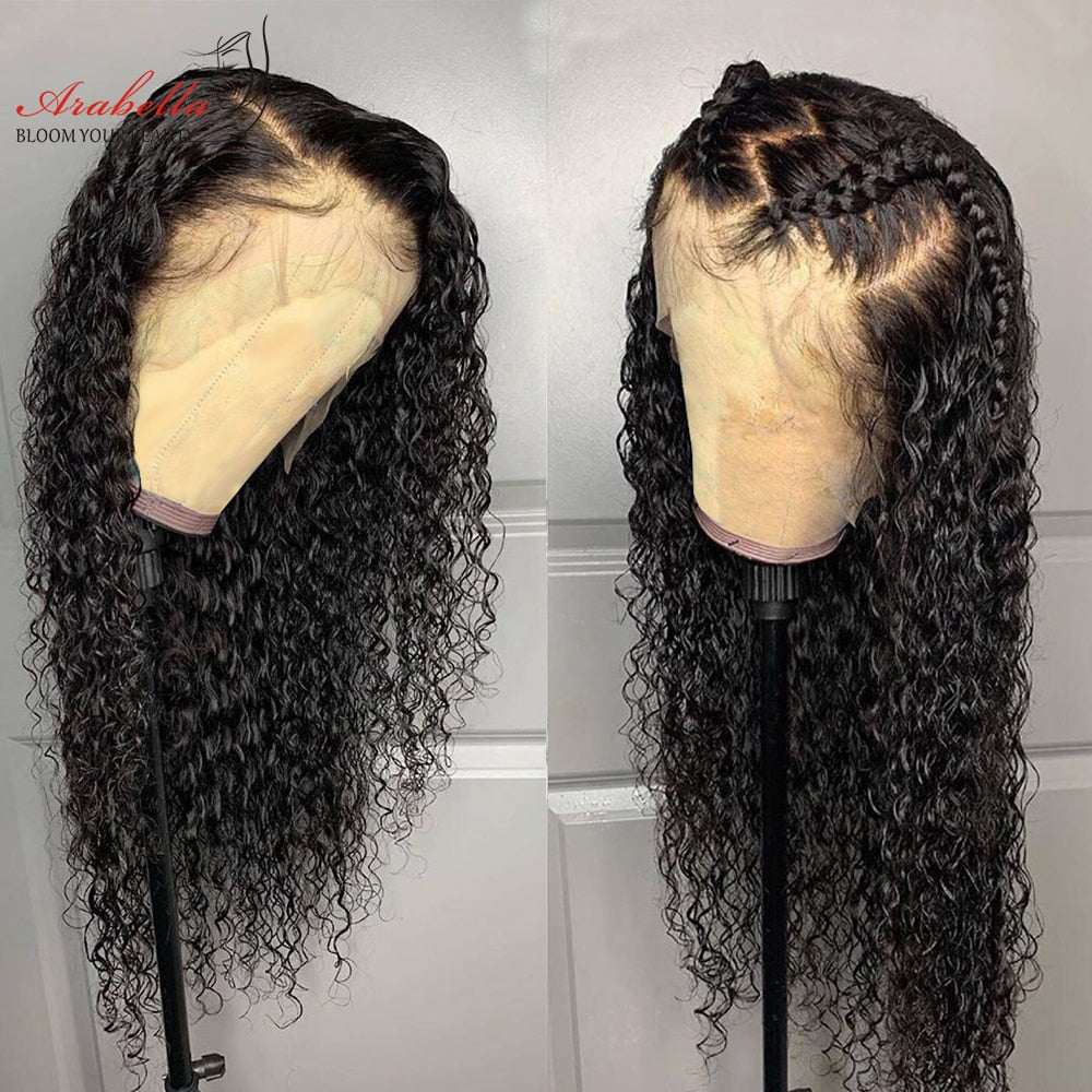 Deep Wave Lace Frontal Wig 210 Density 13x4 Transparent Lace Wig Pre Plucked Bleached Knots Arabella Remy Deep Curly Wig