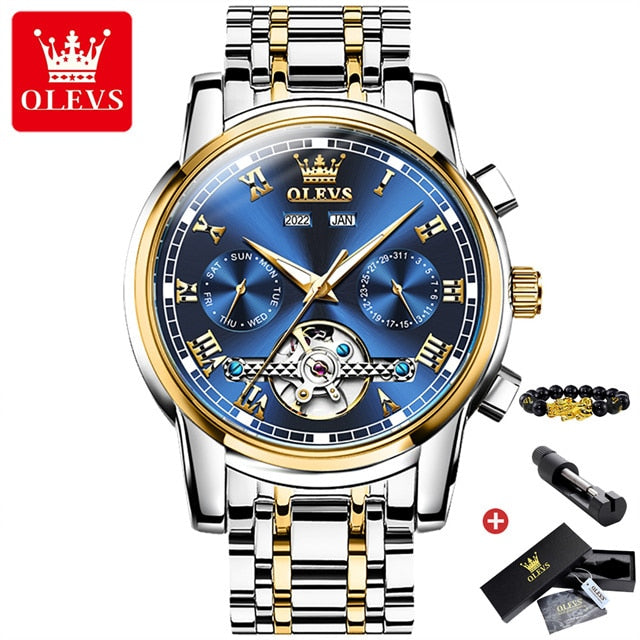 OLEVS Men Watch Tourbillon Automatic Self Wind Watch Mechanical Classic Leather purchases