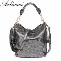 Luxury PU Handbags For Women New Summer Lady Shiny Coating Bucket Shoulder Bags Fashion Metalic Gold Silver Handbag