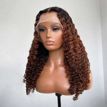 Soft 26 Inch Long Ombre Honey Blonde Brown Kinky Curly Preplucked Lace Front Wig For Black Women 180% Density Baby Hair Glueless