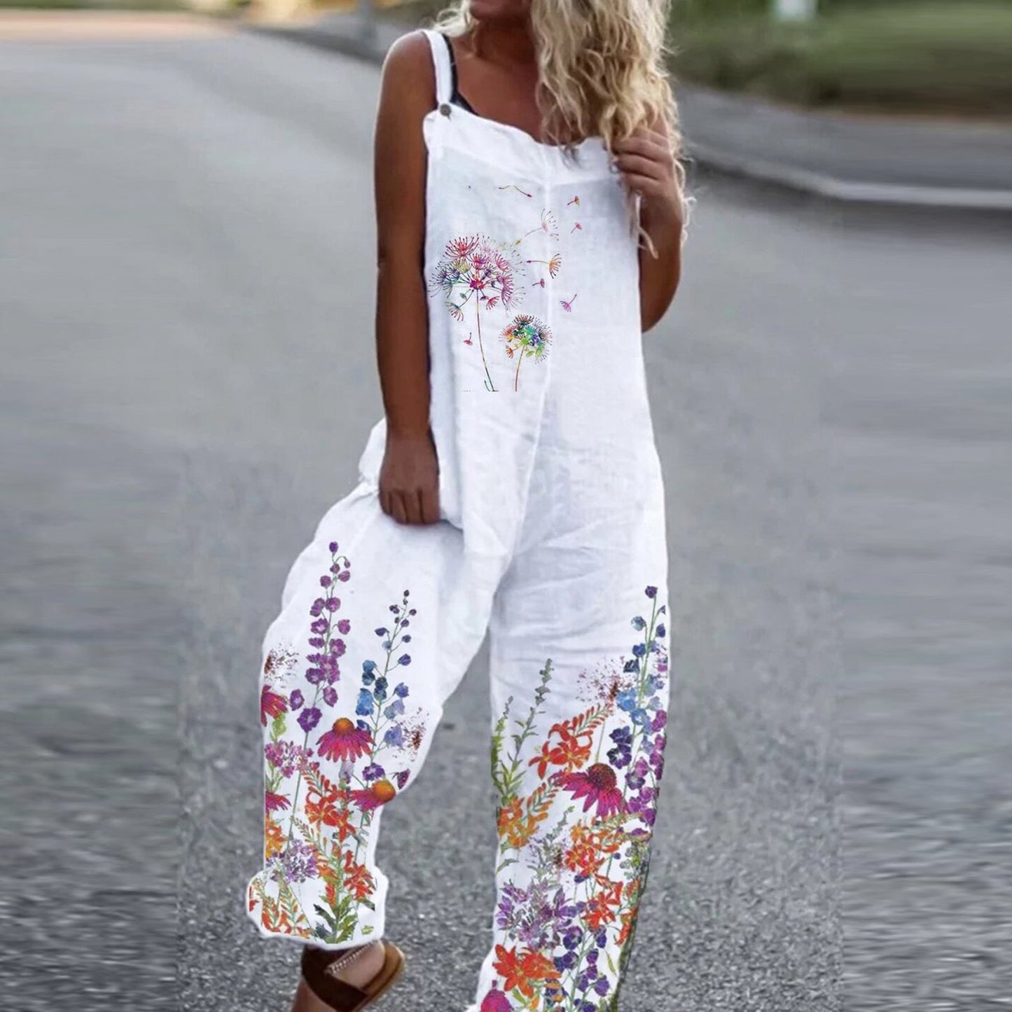 S-3xl Solid Color Women Casual Loose Breathable Sleeveless Long Jumpsuit Overalls Fashion Female White Cotton Summer Outwear