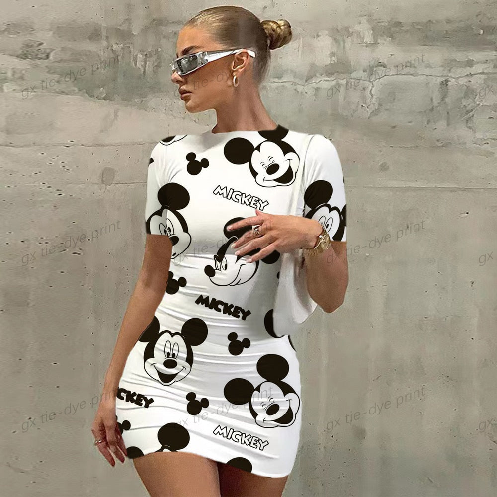 2023 Sexy summer women's new Korean temperament Disney Minnie Mickey Mouse short-sleeved Dress