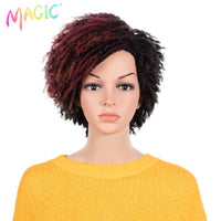 Magic 10 Inches Synthetic  Afro Kinky Curly Wig Short Dreadlock Wig With Bangs Ombre Black Blonde  Crochet  Wig for Black Women