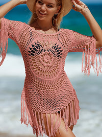 Crochet Dress Cover-Ups Women With Tassel Bathing Suit Sundress Fashion New Knitted Hollow Beachwear Bikini Cover Ups Vestidos