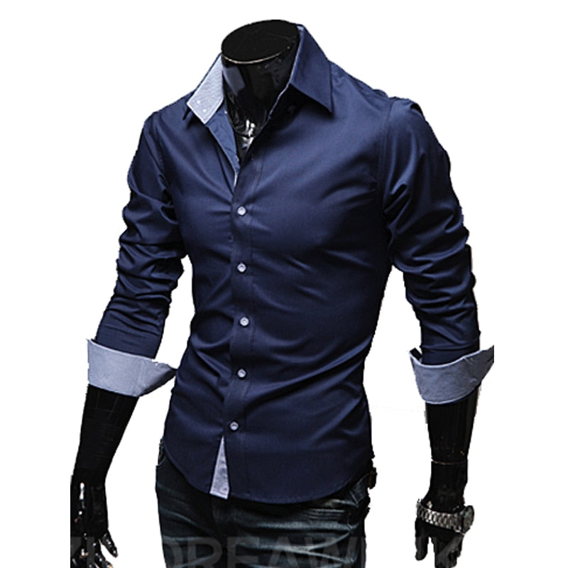 Mens Casual Shirts 2022 Single Breasted Mens Slim Fit Dress Long Sleeve Shirts Soild Male Social Shirts Designer Chemise Homme