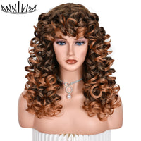 Black Curly Wig With Bangs Long Curly Afro Wigs for Women Synthetic Fiber Glueless Hair