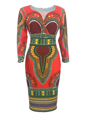 Sexy African Dresses for Women Cosplay Costume Dashiki Print Tribal Ethnic Fashion V-neck Dress