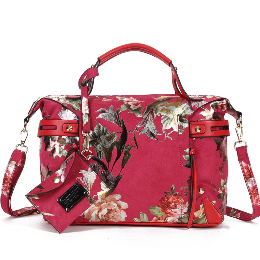 Designer Floral Women's Tote Handbags Elegant Flowers Colorful Hobos PU Leather Bags New