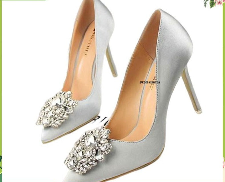 Fashion Flower Style Woman Wedding Bridal Shoes Sexy Pointed Toe Women Pumps Fashion Solid Silk Shallow High Heels 10cm Shoes