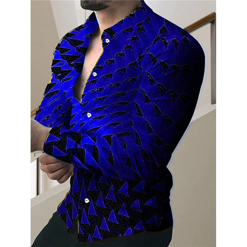 Spring Vintage Shirts For Men Oversized Casual Shirt Scale Armor Print Long Sleeve Button Tops Men's Clothes Prom Cardigan S-5XL