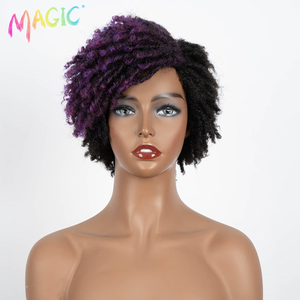 Magic 10 Inches Synthetic  Afro Kinky Curly Wig Short Dreadlock Wig With Bangs Ombre Black Blonde  Crochet  Wig for Black Women