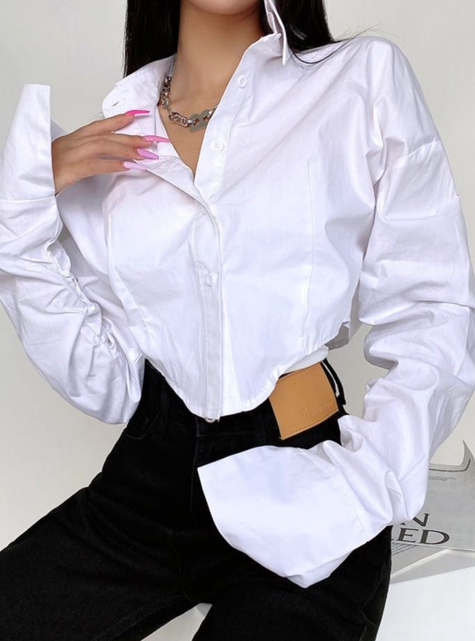 Irregular Shirts Women Sexy Crop Tops Streetwear Ins Spring Slim European Style Fashion Long Sleeve Y2k Females Minimalist Mujer