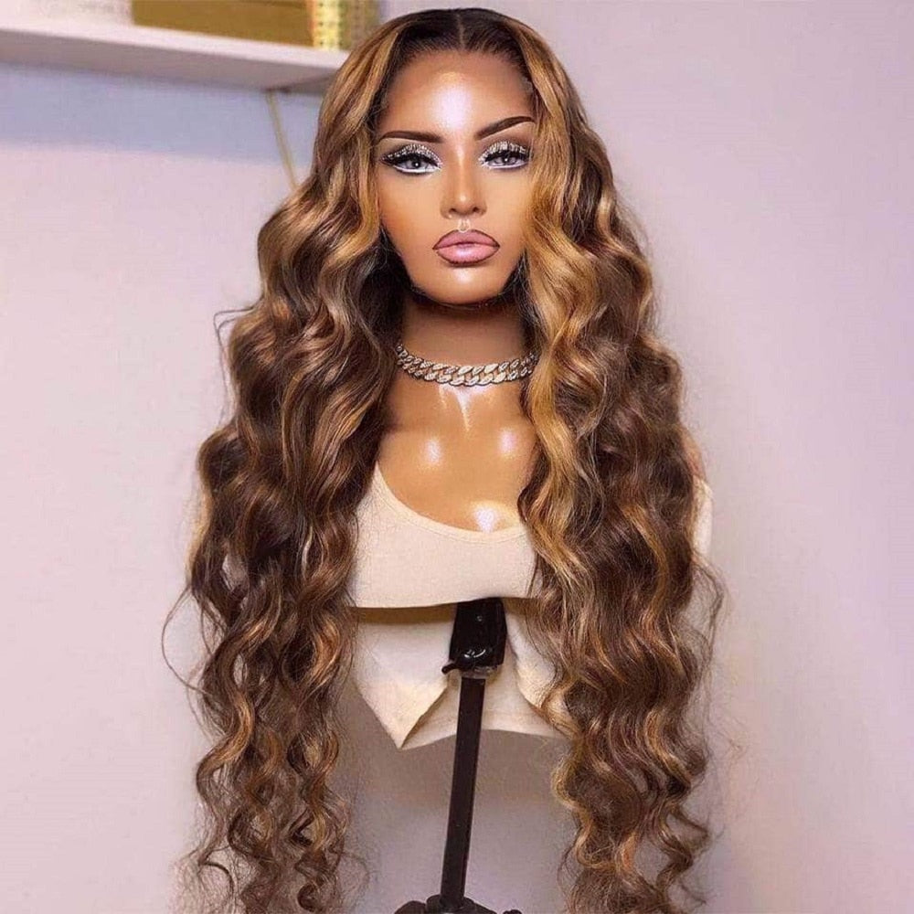 Highlight 30 inch 360 HD Lace Front Wigs Body Wave P4/27 Highlight Wig Human Hair Wigs For Women Ombre 13x4 Lace Frontal Wigs