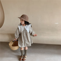 Baby Girls Dress Casual Plaid Clothes Summer 2022 New Korean Cotton Linen Girls Princess Dress