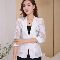 2023 Summer Women Thin Cardigan Sun Protection Clothing Hollow Lace Slim Shawl Office Ladies Work Wear  women blazers and jacket