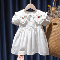 Baby Girls Dress Casual Plaid Clothes Summer 2022 New Korean Cotton Linen Girls Princess Dress