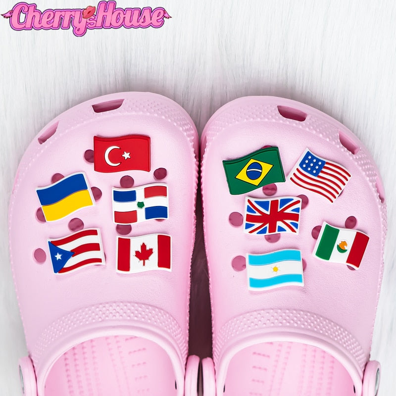 1pcs National Flags Croc Charms Accessories Sneakers Shoe Decorations Pins for Croc Woman Men US UK RUS Croc Jeans